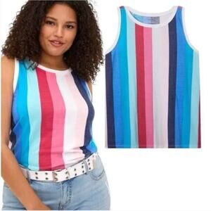 Torrid Vintage Triblend Jersey Crew Neck Tank Multi Stripe 1X